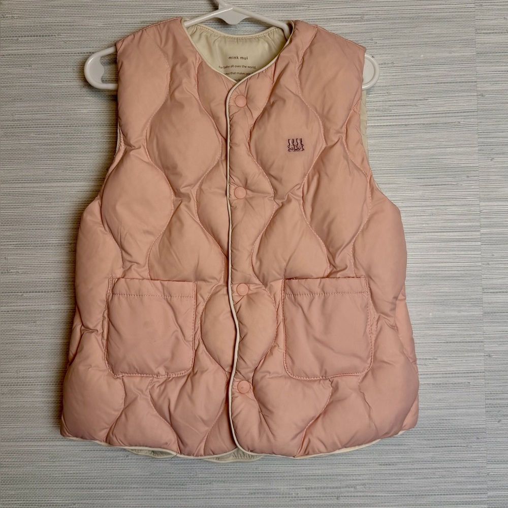 Like New Pale Pink Quilted Vest By Mink Mui - Size 12 Mo